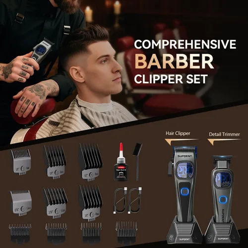 Miniatura 8 de SUPRENT Cortapelos Profesionales para Hombres, juego de cortapelos inalámbricos y recortadora de corte al ras, kit de corte de pelo con velocidad