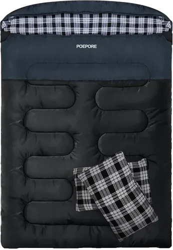 Miniatura 11 de Saco de dormir doble de franela para adultos con 2 almohadas, sacos de dormir para 2 personas, camping, XXL, tamaño Queen, saco de dormir para dos