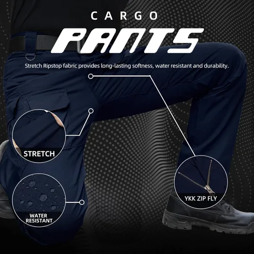 Miniatura 12 de Hiwise Pantalones tácticos elásticos para hombre, resistentes al agua, pantalones cargo Ripstop, ligeros para exteriores, pantalones de senderismo