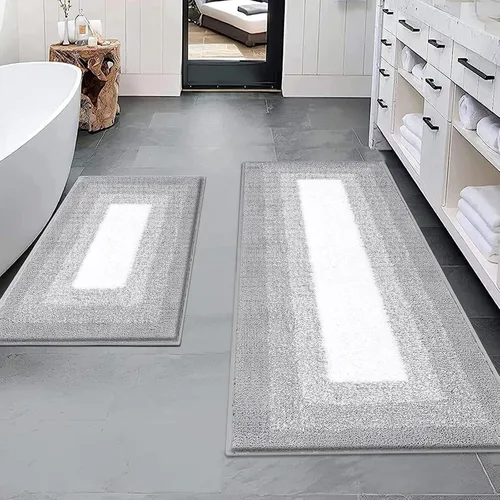 Miniatura 20 de Juegos de alfombras de baño de 3 piezas, alfombras de baño antideslizantes absorbentes, alfombras de baño de felpa extra suaves y esponjosas