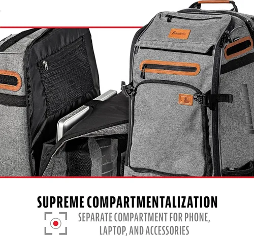 Miniatura 5 de Franklin Sports Mochilas para béisbol y sóftbol + MLB + USA Softball - Bolsas de equipo para béisbol + sóftbol rápido - Mochilas para bates, Gris