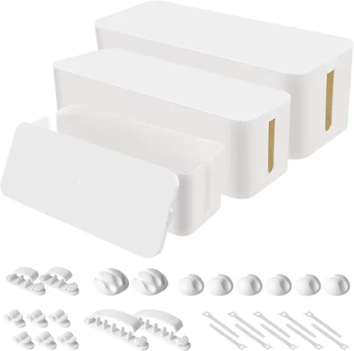 Miniatura 8 de Caja organizadora de cables, juego de tres, cubierta de alimentación, soporte de cables, protector contra sobretensiones para escritorio (negro)