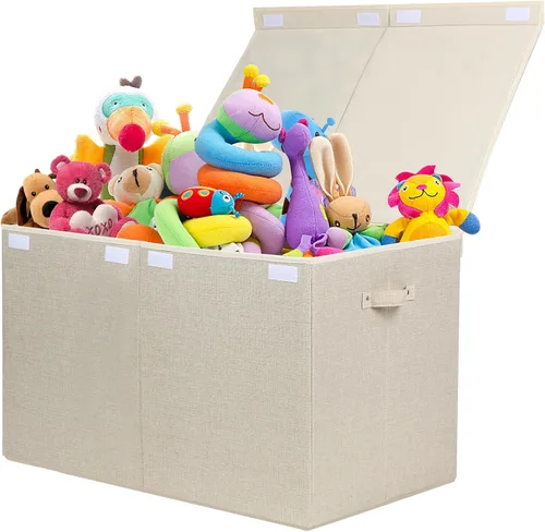 Miniatura 8 de popoly Caja grande de juguetes de 122L con tapa, organizador plegable de almacenamiento de juguetes con divisor extraíble para niños, niños, niñas