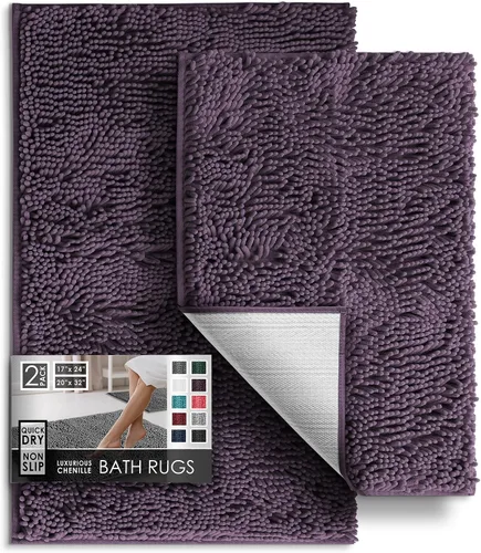Miniatura 63 de Hearth & Harbor Alfombras de baño, tapete de baño de chenilla - Alfombras de baño lavables a máquina para baño con respaldo antideslizante de goma