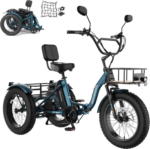Miniatura 15 de MOONCOOL Triciclo eléctrico plegable para adultos, Etrike de aluminio de 20 pulgadas, clasificado 500 W, batería extraíble de 48 V frenos de disco
