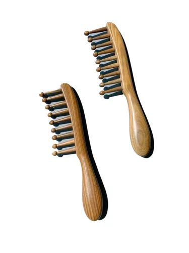 Miniatura 3 de Peine de masaje meridiano de nueve dientes de sándalo verde para el crecimiento del cabello, masaje del cuero cabelludo, cuidado facial y relajación