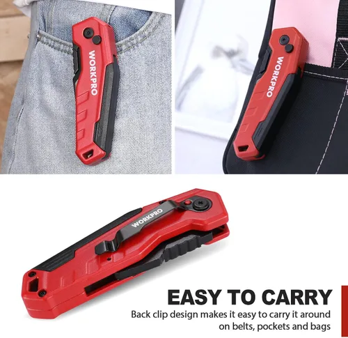 Miniatura 6 de WORKPRO Cuchillo utilitario plegable, cambio rápido de cuchillas, cuchillo de afeitar para cartones, cartón, cajas, almacenamiento de cuchillas