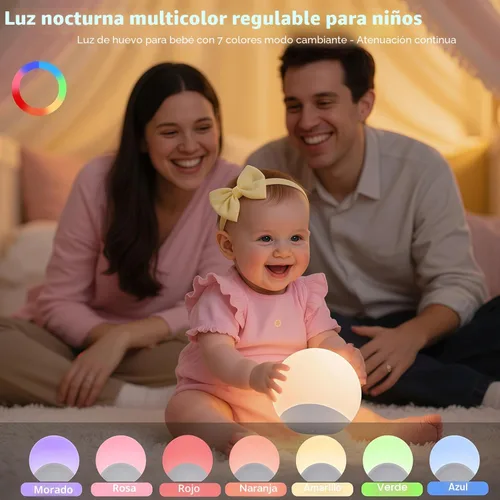 Miniatura 7 de IYT Luz nocturna para bebé, luz de huevo para niños, lámpara de noche táctil de atenuación continua, 7 colores regulables, lámpara táctil