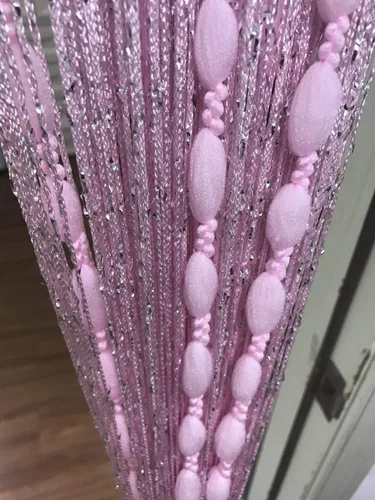 Miniatura 3 de Cortina de cuerda para puerta, hilo plano de cinta plateada con borlas, divisor de habitación, 39 x 79 pulgadas (rosa-estilo 2)