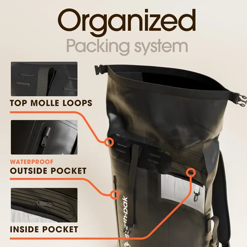 Miniatura 5 de Earth IPX8 Mochila impermeable de 35 L, con cierre enrollable resistente con bolsillo frontal con cierre de fácil acceso y panel trasero acolchado