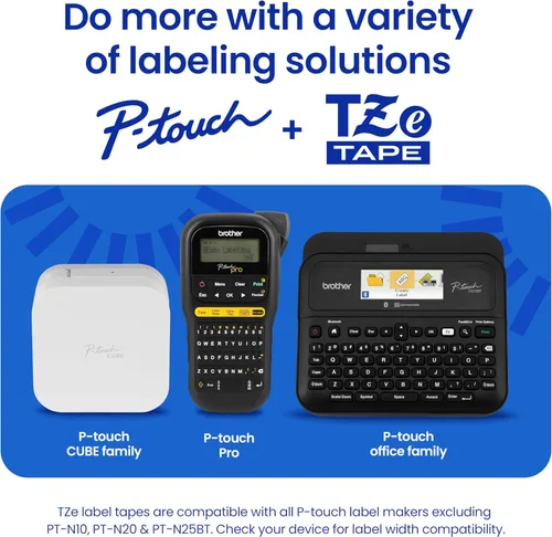 Miniatura 8 de Brother Cinta de etiquetas P-Touch TZe negra con impresión en azul (TZe541), laminada, 3/4 pulgadas x 26.2 pies (0.709 in x 26.2 ft)
