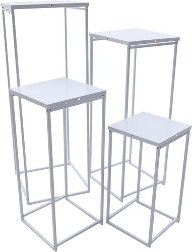 Miniatura 2 de DouSeiAi 4 piezas de mesa de metal para mesas de boda, plantas, jarrón blanco alto, columna geométrica de flores para decoración de bodas, fiestas