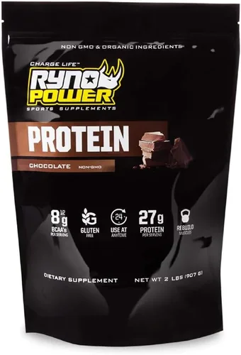 Ryno Power Proteína de suero totalmente natural, 2 libras (20 porciones) 'Chocolate', mezcla de proteína de suero 100% y sin rellenos, sin OMG