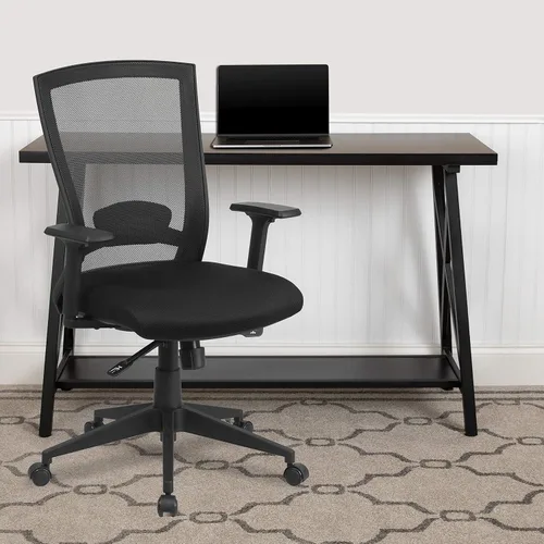 Miniatura 2 de Flash Furniture Cleo Silla de oficina ergonómica giratoria ejecutiva de malla negra con ajuste de ángulo trasero y brazos ajustables
