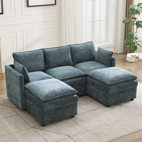 Miniatura 36 de Otomana cuadrada grande de 27 pulgadas con almacenamiento, reposapiés tapizado moderno con patas antideslizantes para sofá, mesa de café, sala