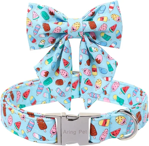 Miniatura 20 de ARING PET Collar de perro con corbatín, collares de terciopelo para perros con corbatín extraíble, collar de lazo ajustable para perros hembras
