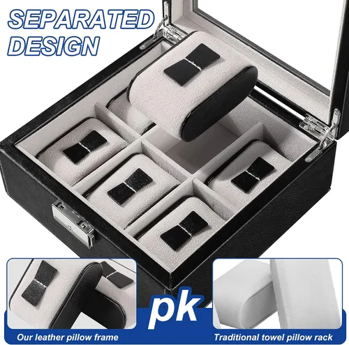 Miniatura 4 de BareTulip Caja organizadora de reloj para hombre, caja de reloj con 6 ranuras, caja de reloj de piel sintética con ventana de vidrio y cerradura