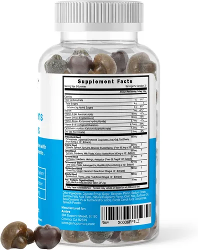 Miniatura 2 de Amire by Dr. Awan Super Greens Gomitas, suplemento de frutas y verduras, superalimento verde para la inmunidad, metabolismo, función hepática