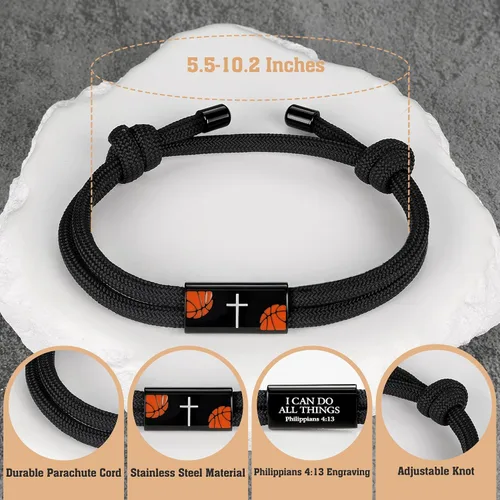 Miniatura 4 de Pulsera de cruz para hombre como regalo para adolescentes, fútbol, béisbol, Joshua, 1 9, cruz de baloncesto, filipenses, accesorios 413 como relleno