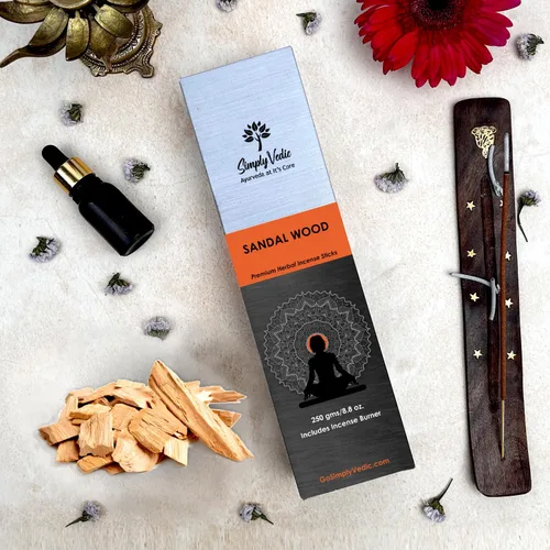 Miniatura 7 de Simply Vedic Varillas de incienso de sándalo de 8.82 oz (aproximadamente 135 varillas hechas a mano) con soporte gratuito 45 minutos de quemadura