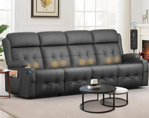Miniatura 34 de Sofá reclinable de dos plazas, sofá reclinable de masaje de gran capacidad, silla de dos plazas para RV con espacio de almacenamiento, portavasos