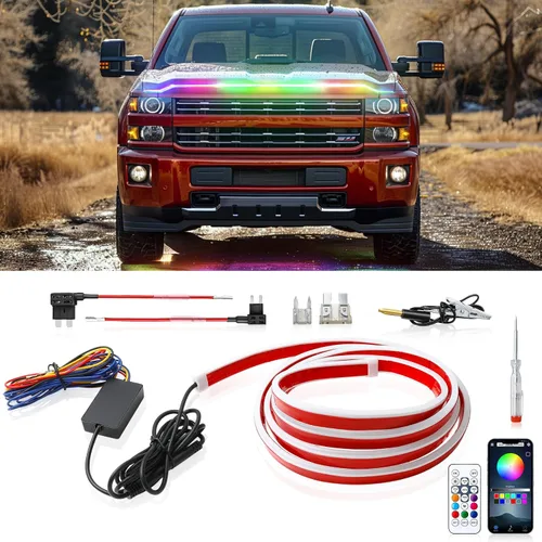Miniatura 9 de DREAMOTOR Tira de luz para capó de automóvil de 60 pulgadas, luz LED dinámica para exterior blanca, flexible e impermeable, tira de luz diurna