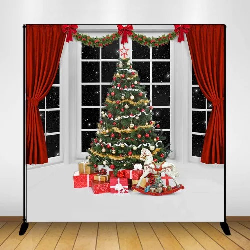 Miniatura 7 de Mocsicka Fondo de fotografía de ventana interior de Navidad, árbol de Navidad, escenario de noche estrellada, fondo fotográfico, familia, niños