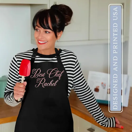 Miniatura 5 de Delantal de chef de cocina personalizado con bolsillos, opción en blanco y negro, 9 fuentes, 18 colores, delantal de chef personalizado