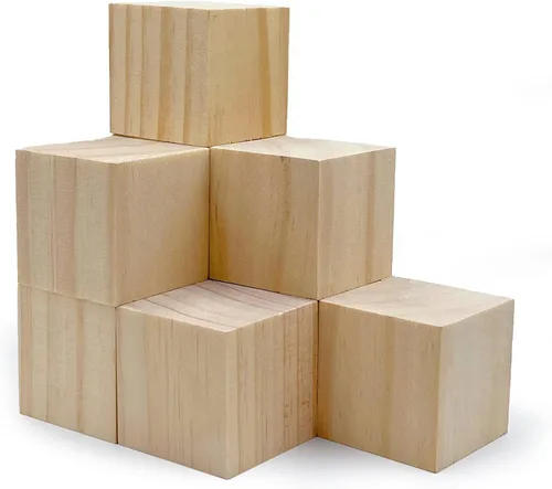 Bloques de madera para manualidades, cubos de madera sin terminar, bloques de madera natural de 2 pulgadas, paquete de 8 bloques cuadrados de