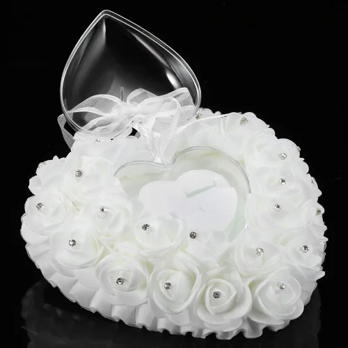 Miniatura 4 de TOPINCN Almohada de boda, soporte de caja de corazón de boda, romántica en forma de corazón, caja de boda, decoración de rosa, cojín de almohada