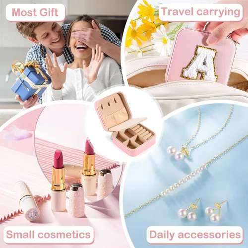 Miniatura 2 de URSKYTOUS Joyero de viaje con inicial, pequeño organizador de joyas, color rosa, portátil, personalizado, para adolescentes, niñas, mujeres, regalo