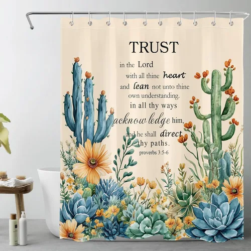 Miniatura 12 de LB Get Naked - Cortina de ducha de cactus con citas divertidas, plantas tropicales, suculentas, verdes, acuarela, cactus y flores, cortinas de ducha