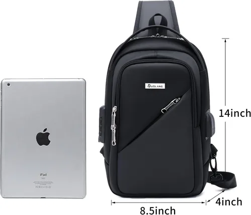 Miniatura 10 de DUSLANG Mochila de hombro para senderismo, bolsa cruzada para hombres, bolsas de pecho con puerto de cargador USB para campamento casual, ciclismo