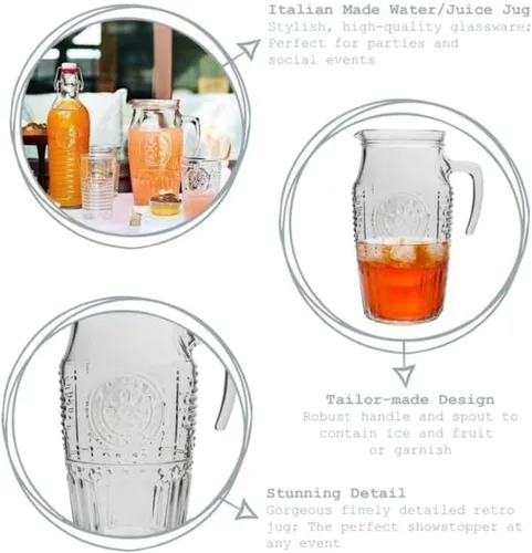 Miniatura 3 de Bormioli Rocco Jarra romántica y elegante de cristal floral, 60.75 onzas, fabricada en Italia.
