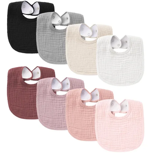 Miniatura 9 de Konssy Baberos de Muselina para Bebé Paquete de 8 Baberos Bandana para Babear de Algodón para Niños y Niñas Unisex, Conjunto Suave y Absorbente