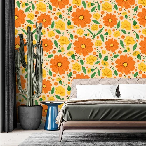 Miniatura 4 de Papel tapiz floral vintage para despegar y pegar, flores amarillas brillantes, autoadhesivas, removibles, adhesivos de pared para gabinetes