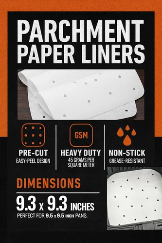 Miniatura 2 de Hojas de papel pergamino para freidora de aire, cuadrados de papel para hornear XL compatibles con Ninja, Chefman, Instant, Power y más, forros