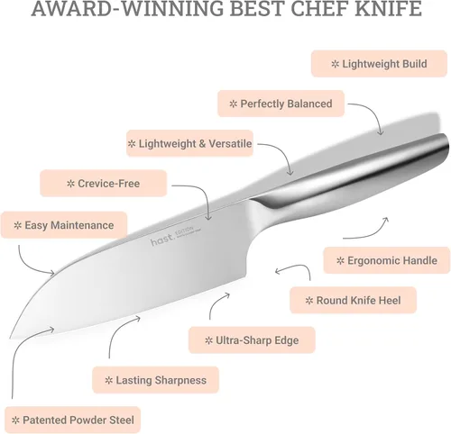 Miniatura 2 de HAST Cuchillo Santoku Edition de 6.3 pulgadas, cuchillo de chef japonés profesional ultra afilado, acero en polvo avanzado, ligero, cómodo diseño