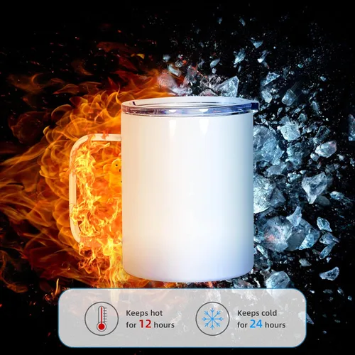 Miniatura 7 de AGH Taza de café de sublimación de 12 onzas con asa, paquete de 25 vasos de sublimación de acero inoxidable con asa, taza aislada al vacío con tapas