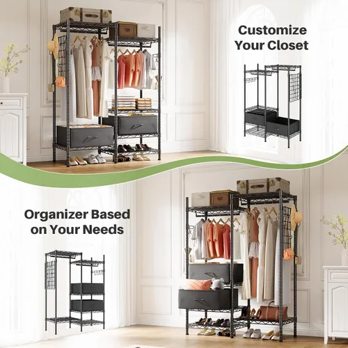 Miniatura 6 de HOKEEPER Perchero de ropa resistente para colgar ropa, cargas de 1200 libras, armarios portátiles ajustable con cajones desmontables, tablero