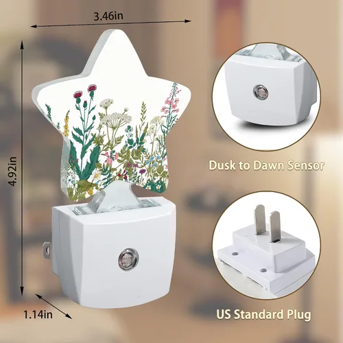Miniatura 6 de Luces nocturnas de flores silvestres de hierbas, lámpara de pared enchufable, sensor inteligente del atardecer al amanecer para decoración