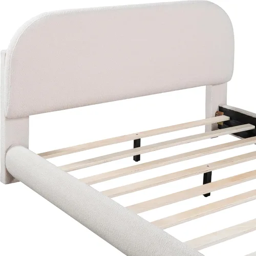 Miniatura 7 de Cama de Plataforma Tapizada con Forma Curva con Cabecera de Forma Curva, Marco de Cama de Madera Tamaño Full para Dormitorio de Niños y Adultos