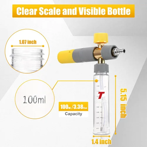 Miniatura 3 de Tool Daily Cañón de espuma con doble conector, cañón de espuma mini para lavadora a presión, 5 puntas de boquilla de rociador de lavado a presión