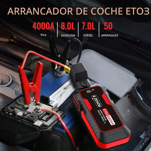 Miniatura 2 de S ZEVZO ET03 Arrancador de Coche 4000 A, Paquete de Batería de Arranque de 4000 A para Motores de Gasolina de hasta 8.0 L y Diésel de 7.0 L, Caja