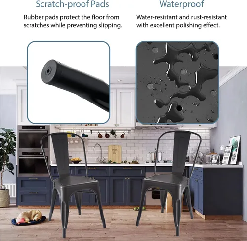 Miniatura 4 de V&LX Sillas de metal de 33 pulgadas, sillas de comedor de cocina estilo envejecido, sillas laterales apilables con respaldo, juego de 4, color negro