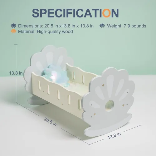 Miniatura 8 de ROBOTIME Cuna Mecedora de Madera para Muñecas, Juguetes de Cama para Muñecas de Niña, Cuna de Juguete para Muñecas de Bebé, Cuna para Muñecas de Azul