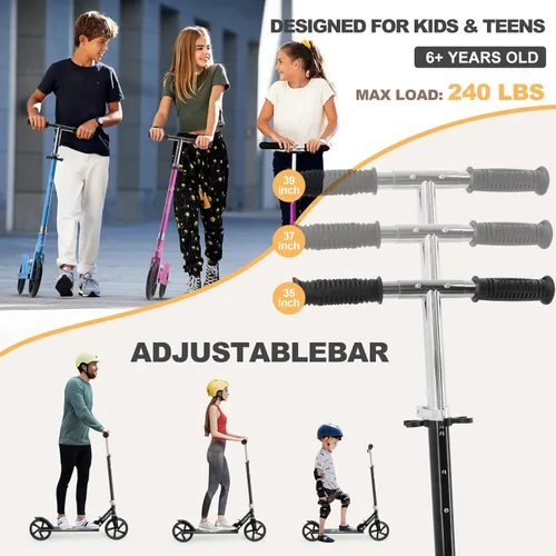 Miniatura 2 de Kick Scooter for Ages 6+, Kids, Teens & Adults. Max Load 240 LBS. 8IN Big Wheels for Kids, Teens & Adults, 3 Adjustable Levels