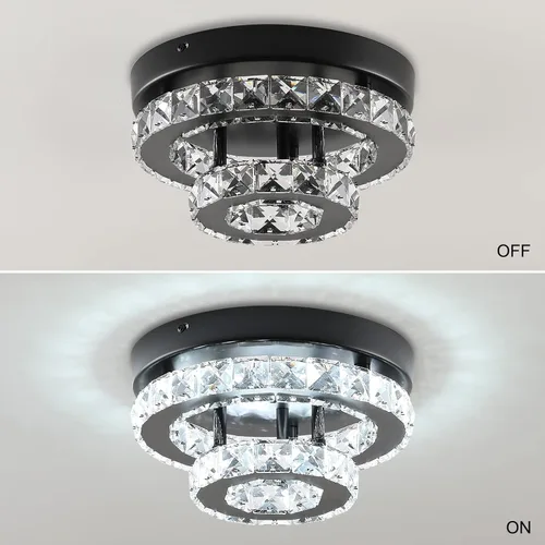 Miniatura 5 de Lámpara de araña de cristal moderna de 9.8 pulgadas con montaje empotrado al techo, mini lámpara de araña negra con iluminación LED para dormitorio