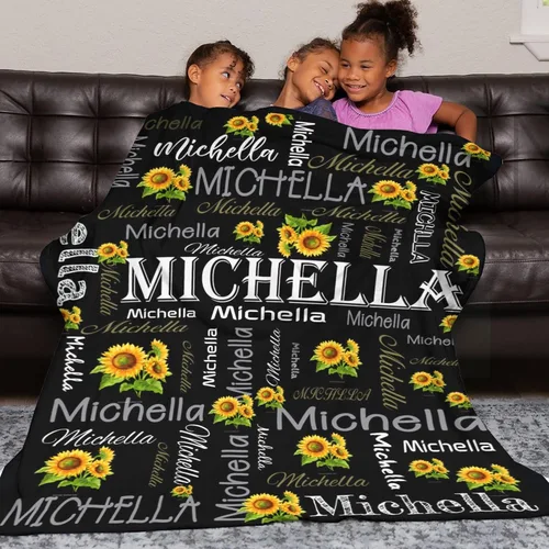 Miniatura 3 de Manta personalizada con nombre, manta personalizada con nombre, mantas personalizadas con texto, mantas de girasol, regalo personalizado para el día