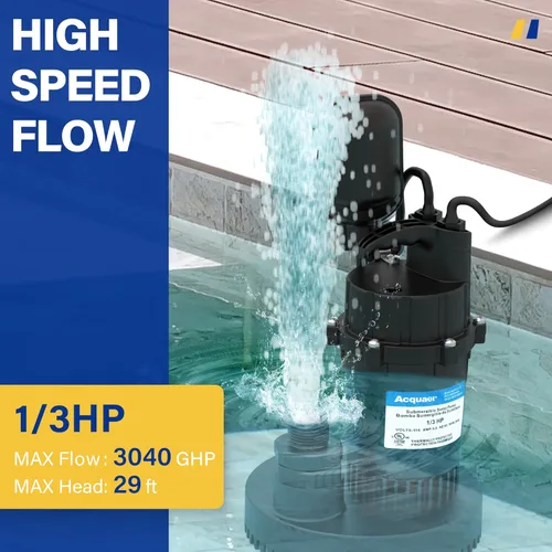 Miniatura 5 de Acquaer Bomba sumergible de agua limpia/sucia con interruptor de flotador ajustable para jardín, piscina, sótano, casa inundada, bañera